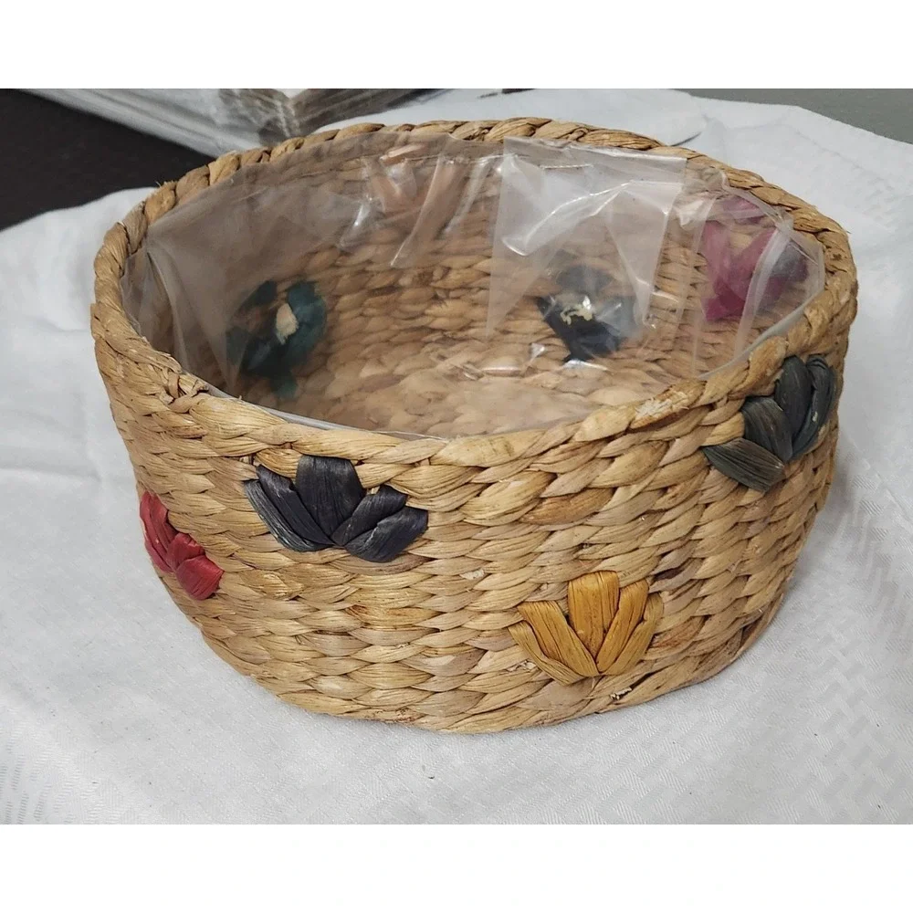 Vintage Handwoven Floral Basket Planter | Wicker Basket Liner | Boho Cottage